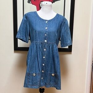 -Just Choom- Denim Button Up Dress, Shoulder Pads